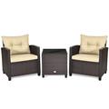 Patiojoy 3 Pieces Wicker Cushioned Conversation Set Outdoor Rattan Furniture with Beige Cushions