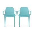 Noble House Gardenia Plastic Stacking Patio Dining Arm Chair in Teal (Set of 2)