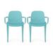 Noble House Gardenia Plastic Stacking Patio Dining Arm Chair in Teal (Set of 2)