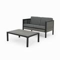 Noble House Jax Outdoor Loveseat and Coffee Table in Black