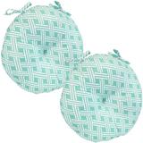 Sunnydaze Polyester Round Bistro Chair Cushions - Set of 2 - Green Woven Diamond