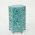 GDF Studio Elliot Indoor/Outdoor Transitional 14 Inch Iron Sunburst Side Table Crackle Teal