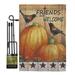 Breeze Decor BD-HA-GS-113059-IP-BO-D-US16-AL 13 x 18.5 in. Welcome Friends Crows Fall Harvest & Autumn Vertical Double Sided Mini Garden Flag Set with Banner Pole