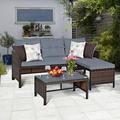 Costway 3PCS Patio Wicker Rattan Sofa Set Outdoor Sectional Conversation Set Lawn Garden