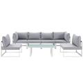 Modern Urban Contemporary 7 pcs Outdoor Patio Sectional Sofa Set White Grey Fabric Steel