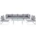 Modern Urban Contemporary 7 pcs Outdoor Patio Sectional Sofa Set White Grey Fabric Steel