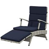 Contemporary Modern Urban Designer Outdoor Patio Balcony Garden Furniture Lounge Chair Chaise Fabric Rattan Wicker Navy Blue