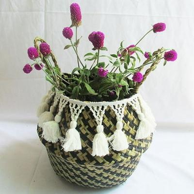 Handmade Bamboo Storage Baskets Foldable Laundry Straw Patchwork Wicker Seagrass