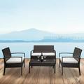Ktaxon 4PCS Wicker Conversation Set Wicker Bistro Set for Patio Furniture Set with Glass Table Top Outdoor Furniture Set Cozy Seat Cusshion Brown