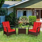 Gymax 3PCS Patio Rattan Conversation Set Outdoor Furniture Set w/Table