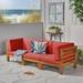 Frankie Outdoor Acacia Wood Sectional Sofa with Cushions Teak Red