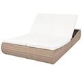 Dcenta 2-Person Outdoor Lounge Bed with Cushion Backrest Adjustable Double Sun Lounger Poly Daybed Beige Poly Rattan Sunbed for Balcony Garden Poolside Lawn Backyard Furniture