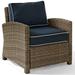 Pemberly Row Wicker Patio Chair in Brown and Navy