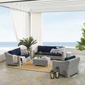 Modway Conway SunbrellaÂ® Outdoor Patio Wicker Rattan 4-Piece Furniture Set in Light Gray Navy