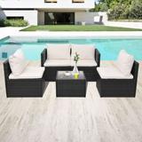 5 Piece Garden Set with Cushions Poly Rattan Black