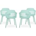 Noble House Azalea Plastic Patio Dining Arm Chair in Mint (Set of 4)