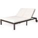 Patiojoy 2-Person Patio Rattan Recliner Chair Chaise Lounge Daybed with Wheels & Cushion White
