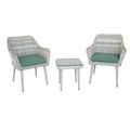 Resin Wicker and Metal Patio Bistro Set with Two Chairs and Table Beige and Green Set of Three- Saltoro Sherpi