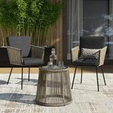 3 PCS Outdoor Patio Set Rattan Wicker Patio Chat Chairs & Table Bistro Seating Cushion Set Grey