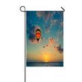 ECZJNT Hot air balloon over the sea at sunset Outdoor Flag Home Party Garden Decor 12x18 Inch