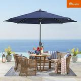 Ulax furniture 9 Ft Outdoor Tiltable Round Market Sunbrella Umbrella with Aluminum Pole and Crank Canvas Navy(Stand Not Included)