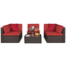 LACOO 6 Pieces Patio Conversation Set Rattan Outdoor Sectional Set All Weahther Wicker with Chushions and Table Red