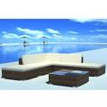 Anself Garden Lounge Set 6 Pieces Poly Rattan Brown for Outdoors Year-Round with 3 Sofas 2 Ottomans 1 Tea Table 9 Cushions