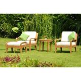 WholesaleTeak Outdoor Patio Grade-A Teak Wood 4 Piece Teak Sofa Lounge Chair Set - 2 Lounge Chairs 1 Ottoman And 1 Round End Table - Furniture only - Noida COLLECTION #WMSSNO4