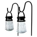 Home Zone Security Solar Crackle Glass Solar Lanterns Light 10 Lumens 3000K LED 2-Pack Black