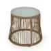 GDF Studio Helmville Outdoor Wicker Glass Top Side Table Light Brown