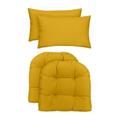 RSH Decor Indoor/Outdoor - 2 U-Shape Chair Cushions & Bonus Lumbar / Throw Pillows (2 (19 x 19 ) Cushions & 2 (20 x 12 ) Pillows Solid Yellow Fabric)