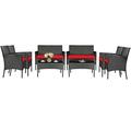 Patiojoy 8-Piece Rattan Patio Conversation Set Cushioned Sofa with Coffee Table Red