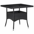 Dcenta Outdoor Dining Table Square Glass Tabletop Poly Rattan Garden Coffee Side Table for Patio Backyard Dining Room Indoor and Outdoor Furniture 31.5 x 31.5 x 29.5 Inches (L x W x H)