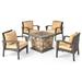 Noble House Kanihan 5 Piece Outdoor Fire Pit Conversation Set in Brown and Tan