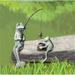 Fishing Frogs Verdigris Green Metal Garden Sculpture Pair