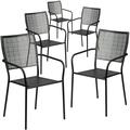 Flash Furniture Oia Commercial Grade 5 Pack Black Indoor-Outdoor Steel Patio Arm Chair with Square Back