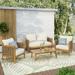 Rattler Acacia Wood 4-Piece Outdoor Chat Set with Cushions Teak Mixed Brown and Beige