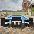 SalonMore 4 Piece Outdoor Patio Furniture Rattan Dining Table Cushioned Chairs Set