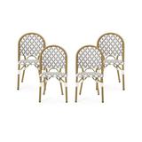 Jordy Outdoor French Bistro Chair Set of 4 Gray White and Bamboo Finish