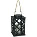 Sunnydaze Modern Crosshatch Outdoor Solar Decorative Candle Lantern - Black