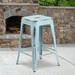 BizChair Commercial Grade 4 Pack 24 High Backless Distressed Green-Blue Metal Indoor-Outdoor Counter Height Stool