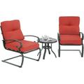 SUNCROWN 3-Piece Patio Furniture Outdoor Bistro Set Spring Metal Lounge Cushioned Chairs and Round Cafe Table Red