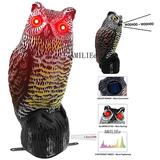 Spring hue Owl Decoy Flashing Eyes Frightening Sound to Scare Birds Solar Powered Scarecrow Owl Decoy Statue Realistic Scary Sounds Shadow Outdoor Pest Bird Deterrent for Patio Yard Garden Protector