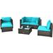 Patiojoy 6PCS Rattan Patio Furniture Set Cushioned Sofa Chair Ottoman Turquoise