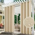 (2 Panel) Upgraded Outdoor Curtain Garden Patio Gazebo Sunscreen Blackout Curtains Thermal Insulated White Curtains with Grommet | Waterproof& Windproof&UV-protection& Mildew Resistant Beige 54*96in