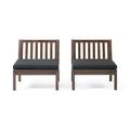 GDF Studio Mersey Outdoor Acacia Wood Club Chairs with Cushion Set of 2 Dark Brown and Black