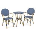 Groveport Outdoor Aluminum French Bistro Set Dark Teal White and Bamboo Finish