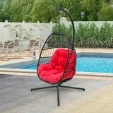 Abble Wicker Hanging Chair Cushion and Stand - Red/Black