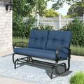 Ulax Furniture Patio Glider Bench Rocking Loveseat for 2 Person Outdoor Swing Glider Chair Navy Cushion/Black Frame