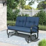 Ulax Furniture Patio Glider Bench Rocking Loveseat for 2 Person Outdoor Swing Glider Chair Navy Cushion/Black Frame